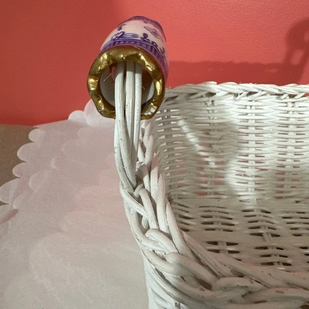 Vintage basket with porcelain handles